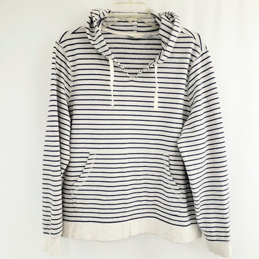 L.L. Bean Cream and Navy Stripe Hoodie Sweatshirt